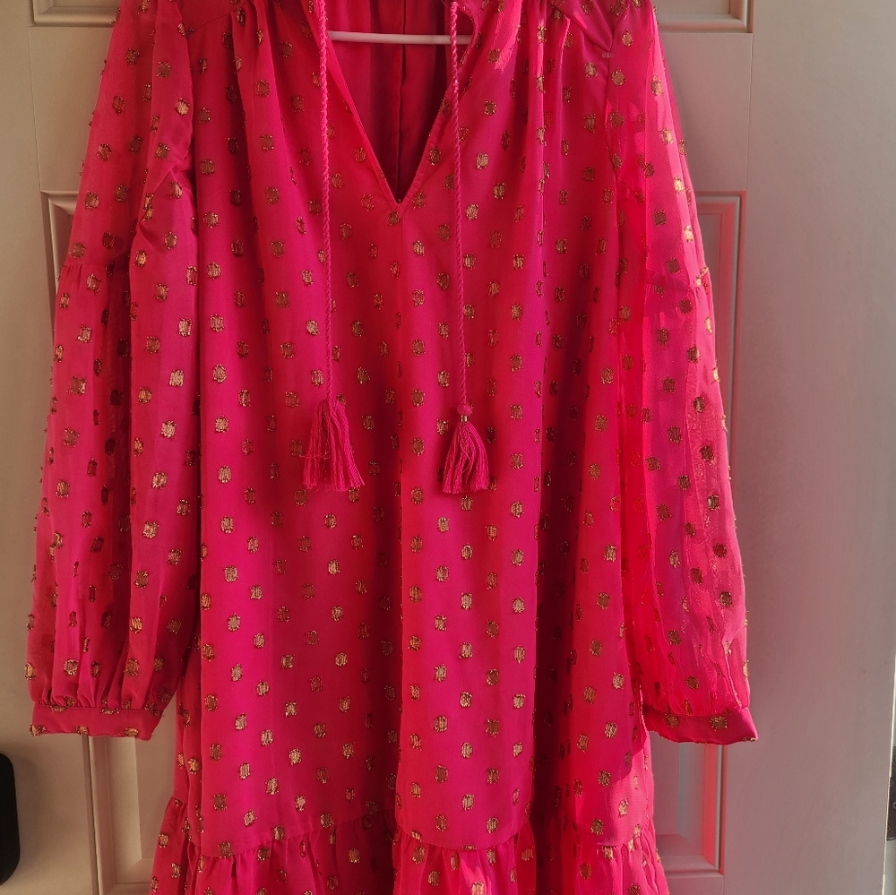 Vibrant Pink Dress with Gold Accents